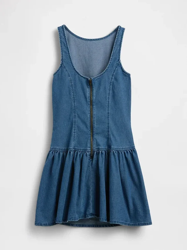Mini-Kleid aus Denim mit tief sitzender Taille