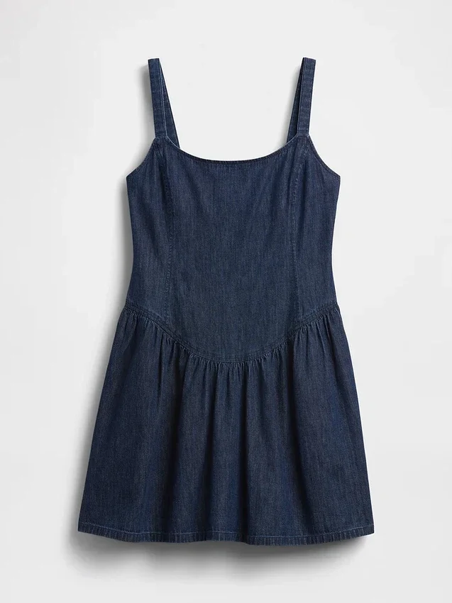 Mini-Kleid aus Denim mit tief sitzender Taille