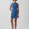 Mini-Kleid aus Denim mit U-Boot-Ausschnitt und offenem Rücken