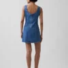 Mini-Kleid aus Denim mit U-Boot-Ausschnitt und offenem Rücken