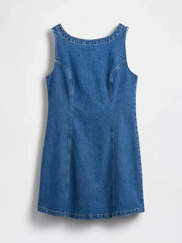 Mini-Kleid aus Denim mit U-Boot-Ausschnitt und offenem Rücken