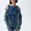 Mini-Kleid aus Denim mit U-Boot-Ausschnitt und offenem Rücken