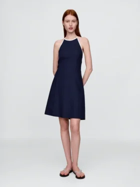 Mini-Kleid aus Leinenmischung mit Neckholder