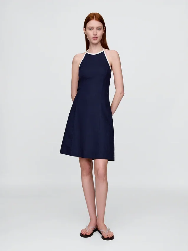 Mini-Kleid aus Leinenmischung mit Neckholder