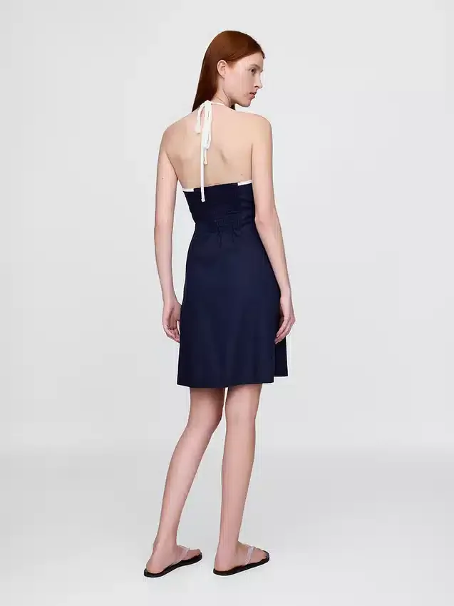 Mini-Kleid aus Leinenmischung mit Neckholder