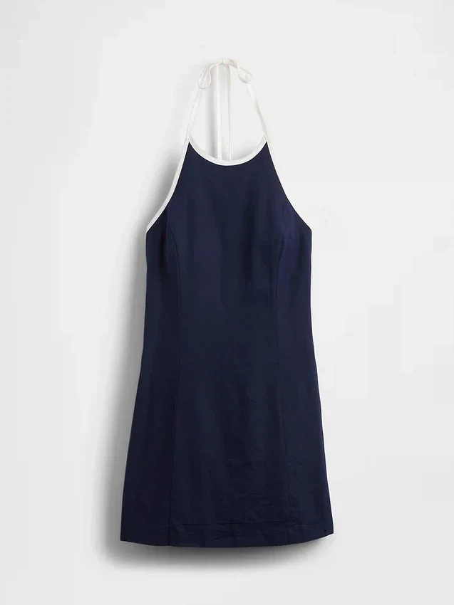 Mini-Kleid aus Leinenmischung mit Neckholder