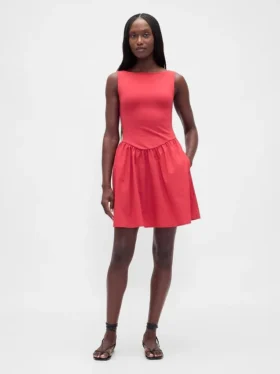 Mini-Kleid aus Materialmix mit tief sitzender Taille