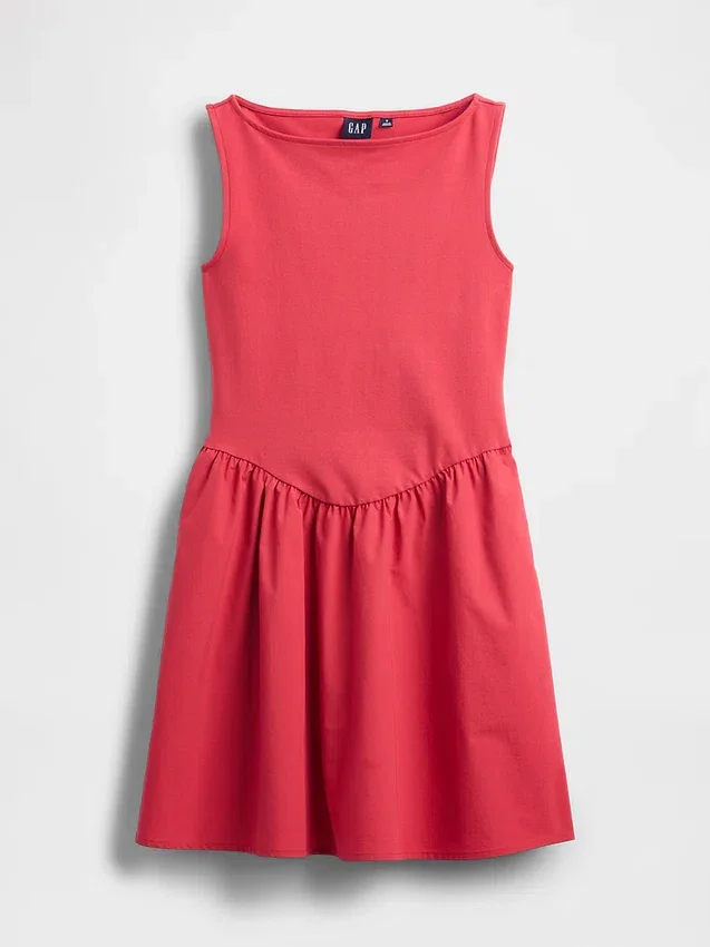 Mini-Kleid aus Materialmix mit tief sitzender Taille