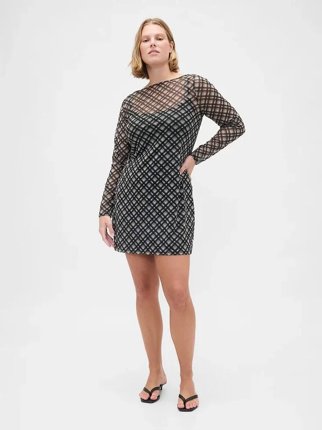 Mini-Kleid aus Mesh mit U-Boot-Ausschnitt