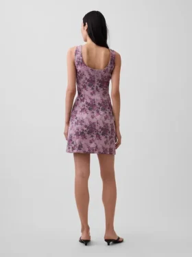 Mini-Kleid mit Blumenmuster, U-Boot-Ausschnitt und offenem Rücken