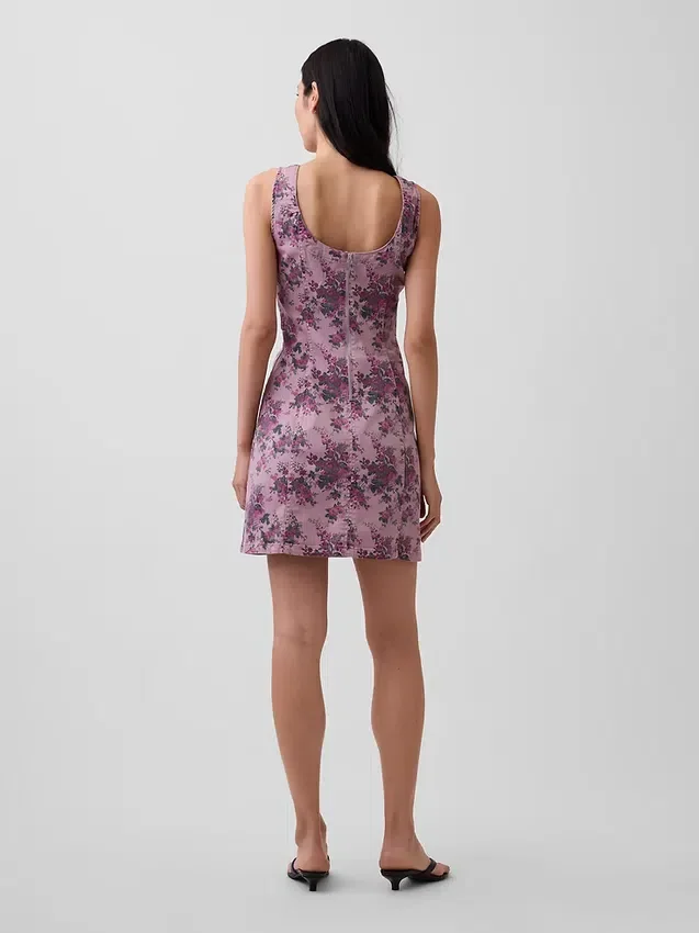 Mini-Kleid mit Blumenmuster, U-Boot-Ausschnitt und offenem Rücken