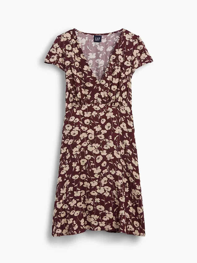 Mini-Kleid mit V-Ausschnitt und Print