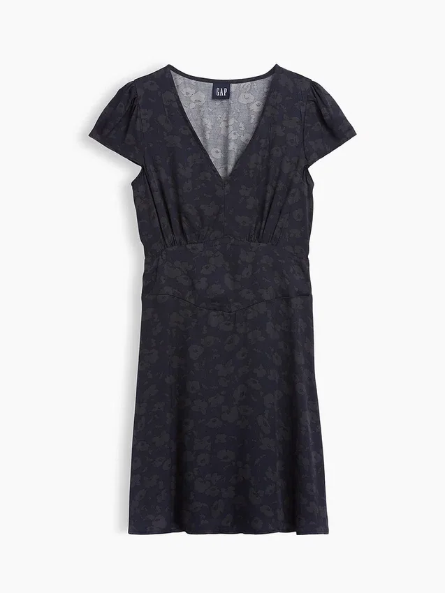 Mini-Kleid mit V-Ausschnitt und Print