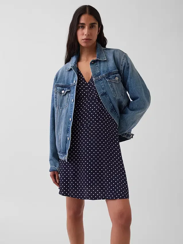 Mini-Kleid mit V-Ausschnitt und Print