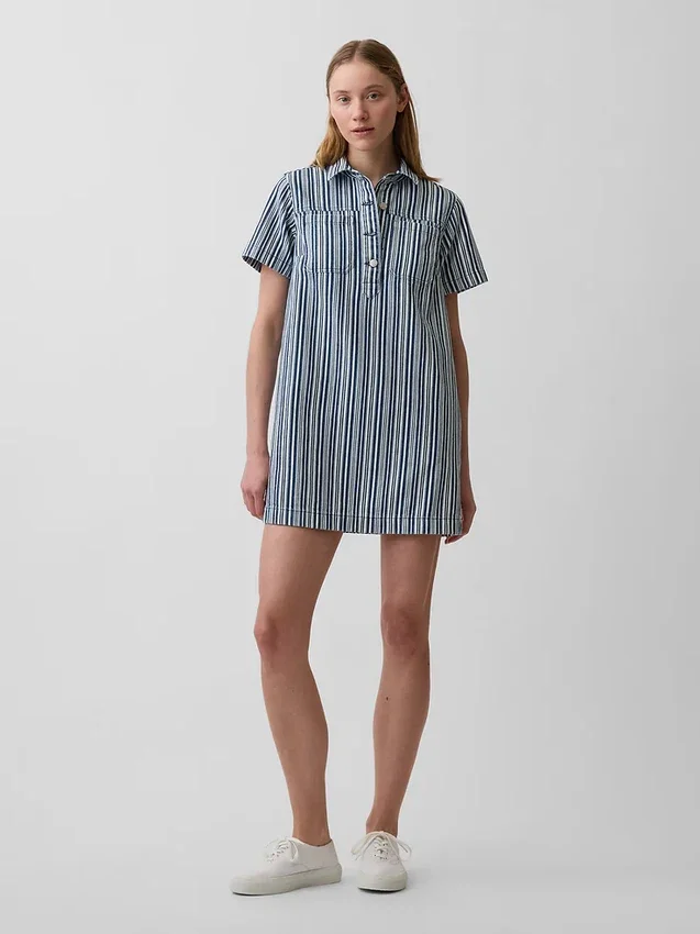 Mini-Popover-Kleid mit Jeansstreifen