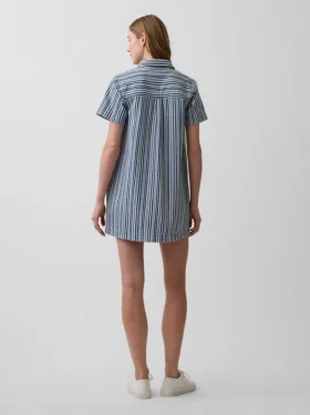 Mini-Popover-Kleid mit Jeansstreifen