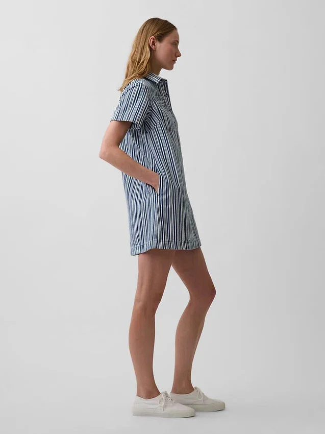 Mini-Popover-Kleid mit Jeansstreifen
