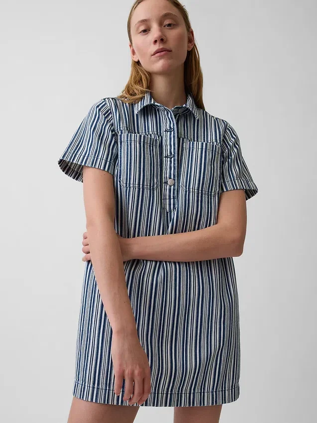Mini-Popover-Kleid mit Jeansstreifen