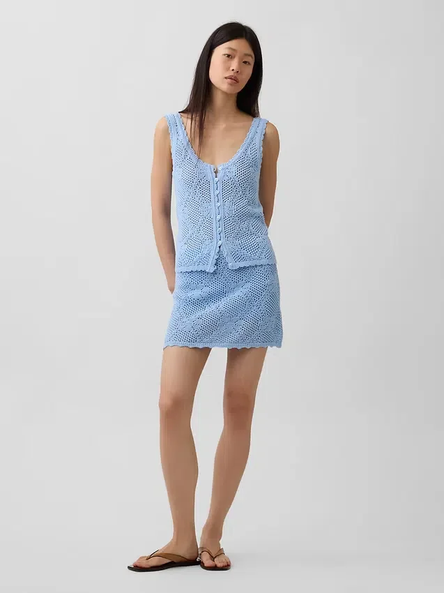 Mini-Pullover-Rock aus 100 % Baumwolle mit Pointelle-Muster