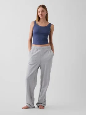 Mini-Pyjama-Oberteil mit Rippenbündchen und Spitzenbesatz