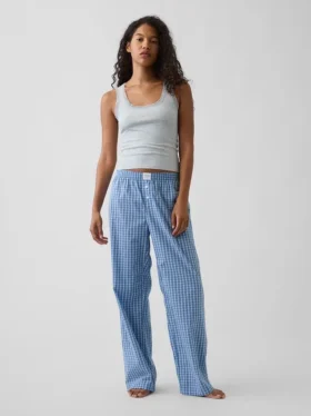 Mini-Pyjama-Oberteil mit Rippenbündchen und Spitzenbesatz