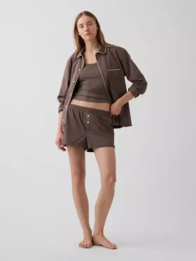 Mini-Pyjama-Oberteil mit Rippenbündchen und Spitzenbesatz