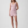 Mini-Pyjama-Oberteil mit Rippenbündchen und Spitzenbesatz