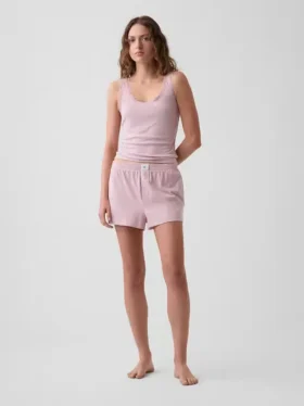 Mini-Pyjama-Oberteil mit Rippenbündchen und Spitzenbesatz