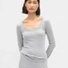 Mini-Ripp-Pyjama-Oberteil mit Spitzenbesatz