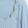 Mini-Ripp-Pyjama-Oberteil mit Spitzenbesatz