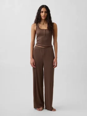 Mini-Ripp-Spitzen-Henley-Pyjama-Oberteil