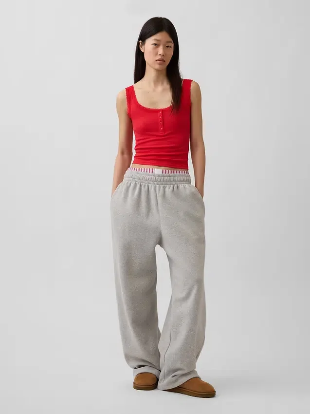 Mini-Ripp-Spitzen-Henley-Pyjama-Oberteil