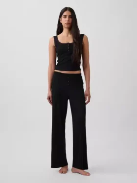 Mini-Ripp-Spitzen-Henley-Pyjama-Oberteil