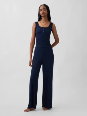Mini-Ripp-Spitzen-Henley-Pyjama-Oberteil