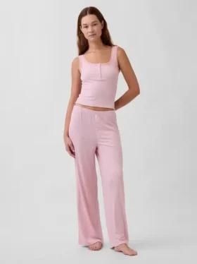 Mini-Ripp-Spitzen-Henley-Pyjama-Oberteil