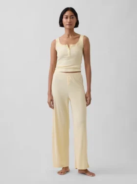 Mini-Ripp-Spitzen-Henley-Pyjama-Oberteil