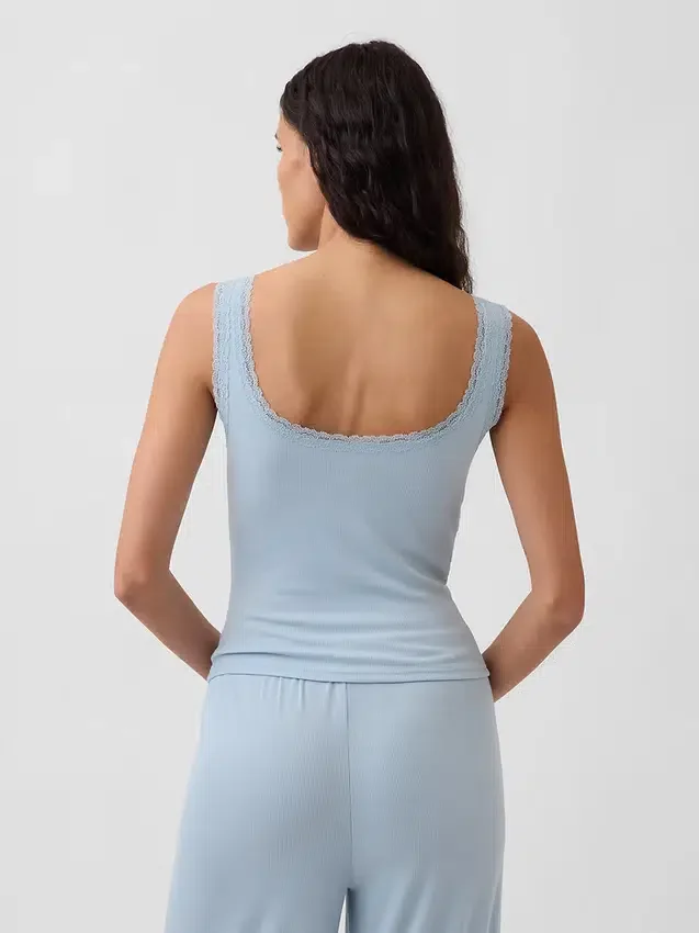 Mini-Ripp-Spitzen-Henley-Pyjama-Oberteil