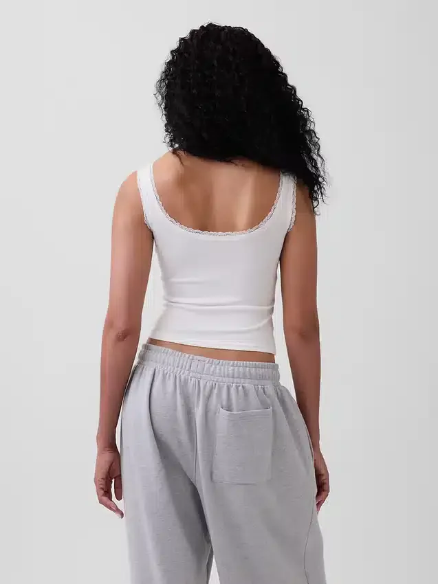 Mini-Ripp-Spitzen-Henley-Pyjama-Oberteil