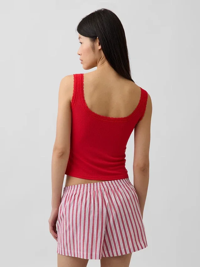 Mini-Ripp-Spitzen-Henley-Pyjama-Oberteil