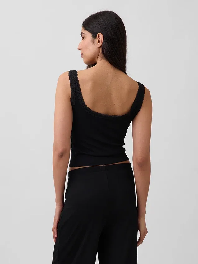 Mini-Ripp-Spitzen-Henley-Pyjama-Oberteil