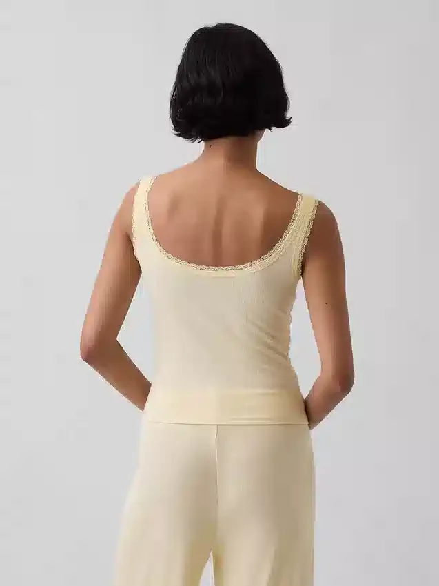 Mini-Ripp-Spitzen-Henley-Pyjama-Oberteil