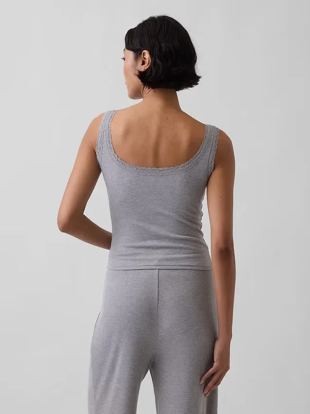 Mini-Ripp-Spitzen-Henley-Pyjama-Oberteil
