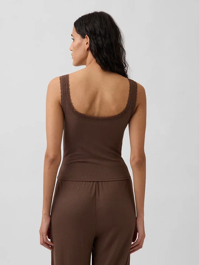 Mini-Ripp-Spitzen-Henley-Pyjama-Oberteil