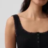Mini-Ripp-Spitzen-Henley-Pyjama-Oberteil