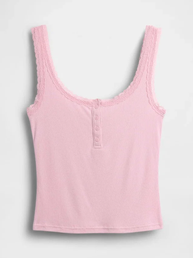 Mini-Ripp-Spitzen-Henley-Pyjama-Oberteil