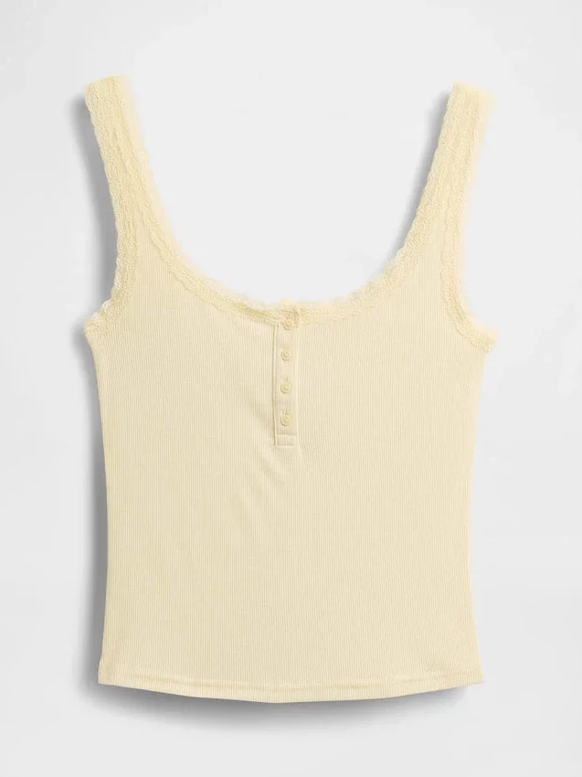 Mini-Ripp-Spitzen-Henley-Pyjama-Oberteil