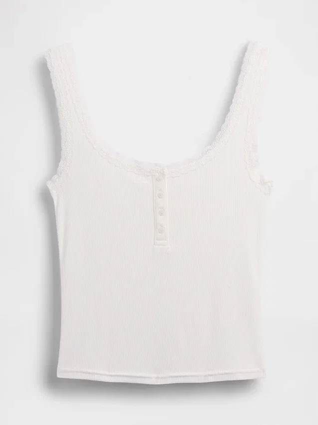 Mini-Ripp-Spitzen-Henley-Pyjama-Oberteil
