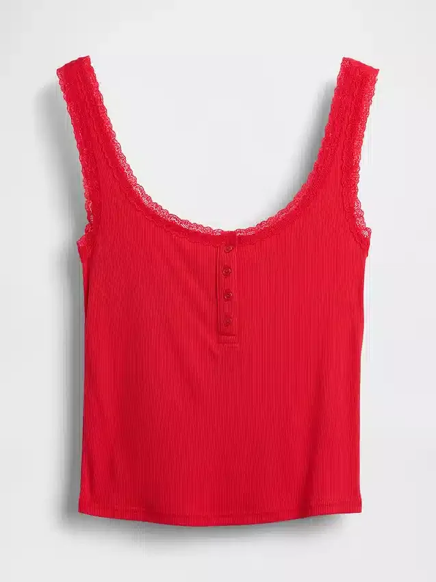 Mini-Ripp-Spitzen-Henley-Pyjama-Oberteil