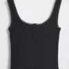 Mini-Ripp-Spitzen-Henley-Pyjama-Oberteil