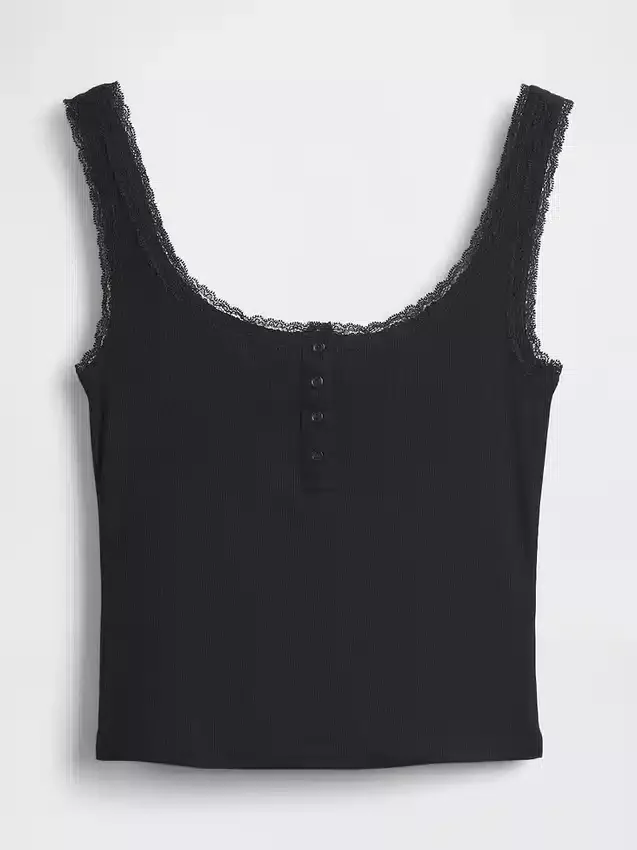 Mini-Ripp-Spitzen-Henley-Pyjama-Oberteil